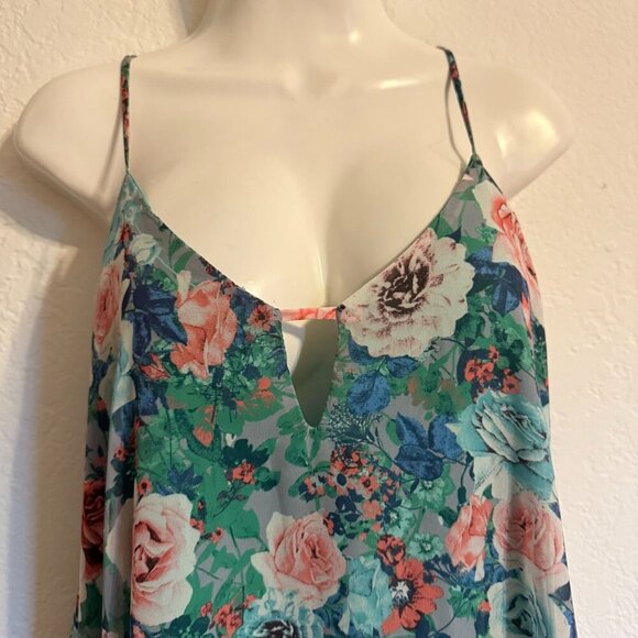 Floral Green A-Line Spaghetti Strap Chiffon Dress With V-Neckline Beach - Picture 8 of 8